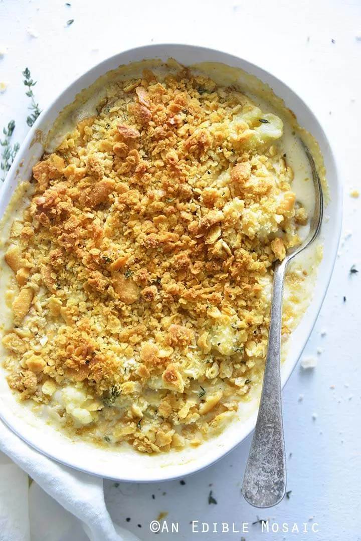 Cauliflower gratin in a serving dish