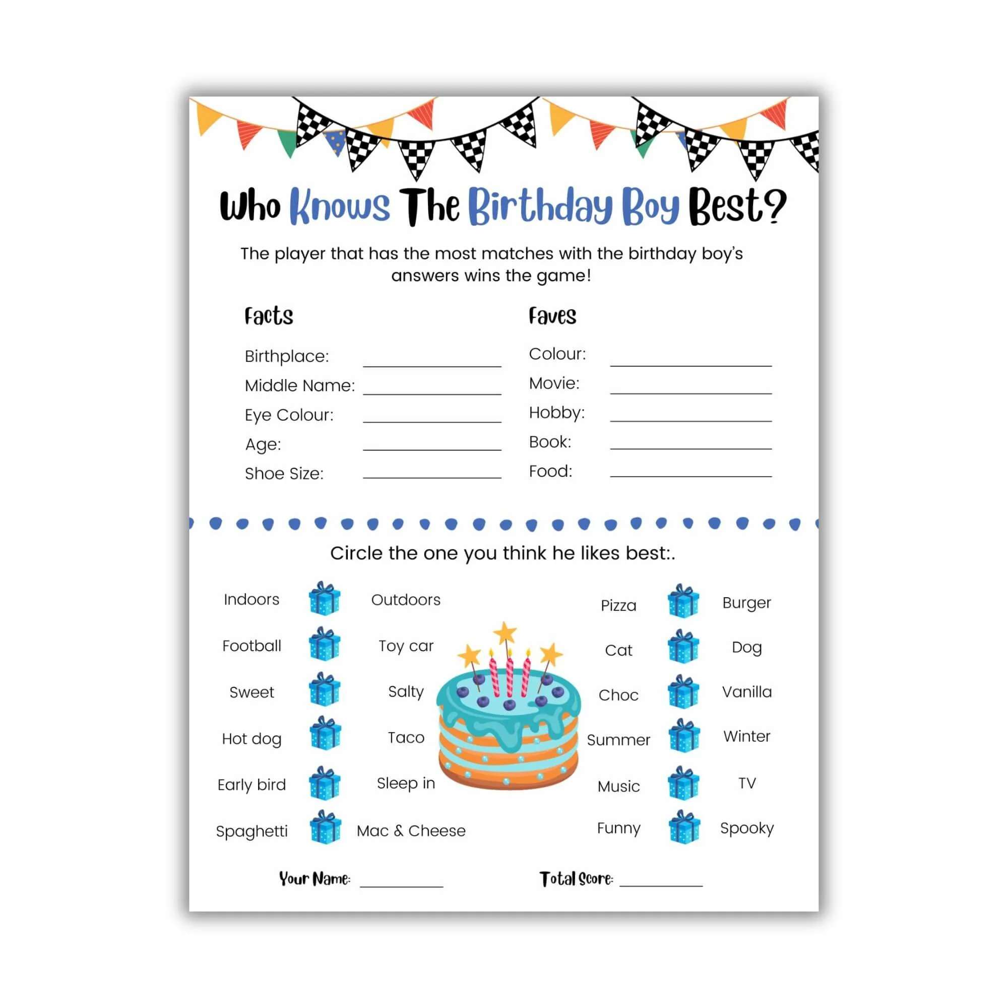 Who knows the birthday boy best printable game.
