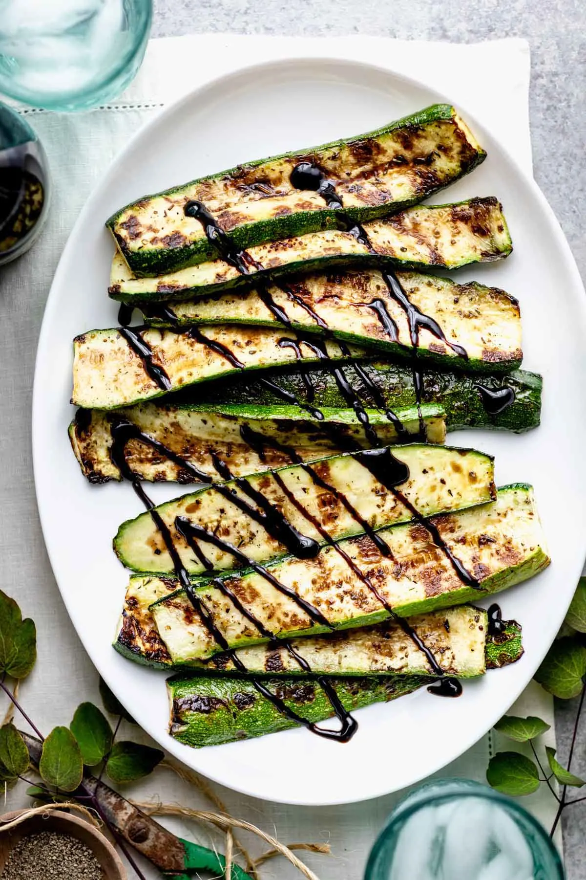 Grilled zucchini sliced on plate