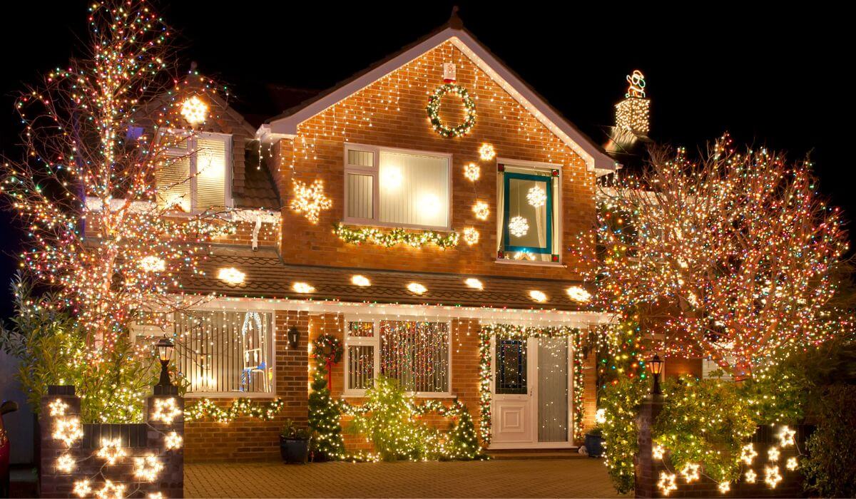 House decorated with christmas lights