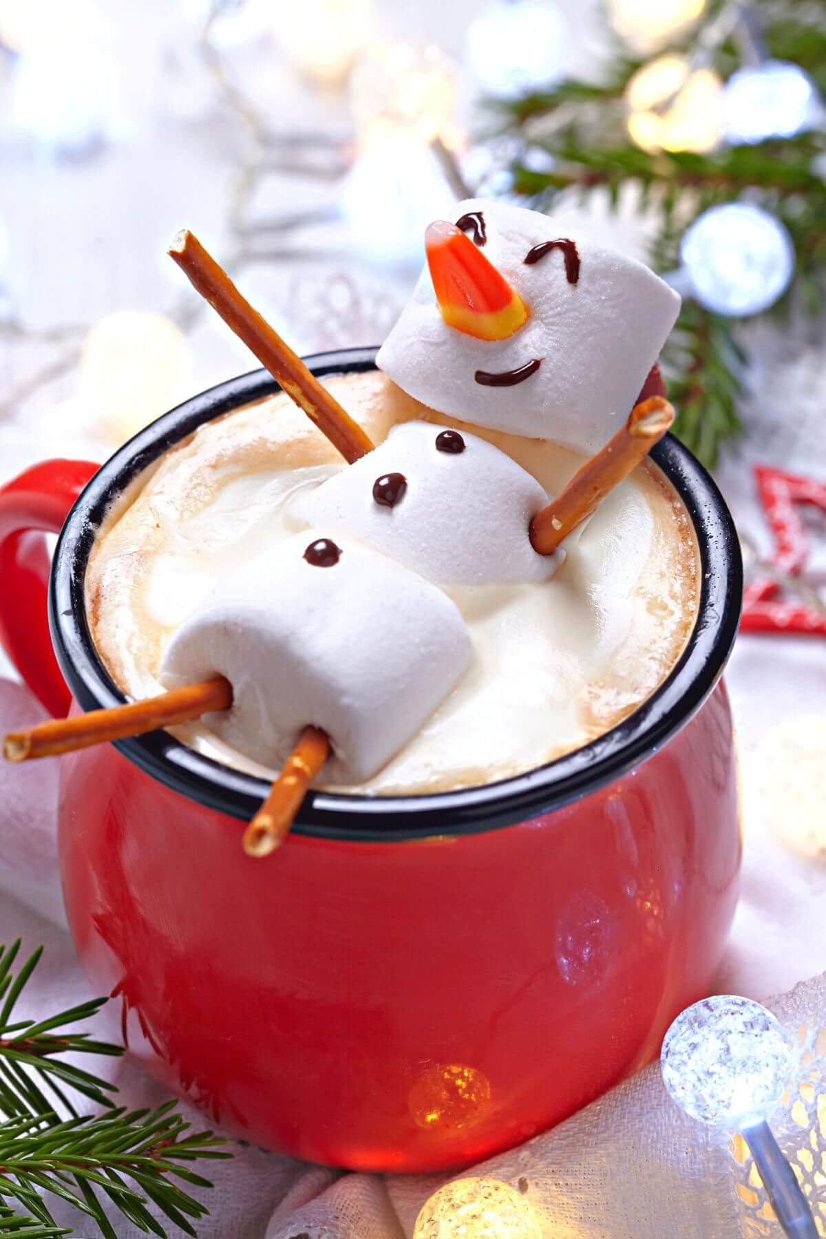 Hot chocolate with marshmallow snowman