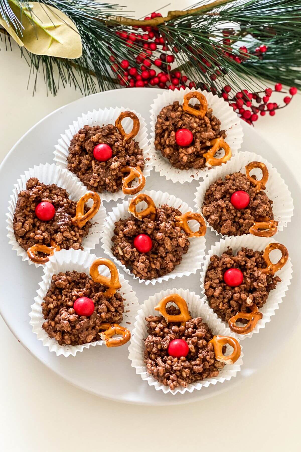 Reindeer chocolate crackles on a plate