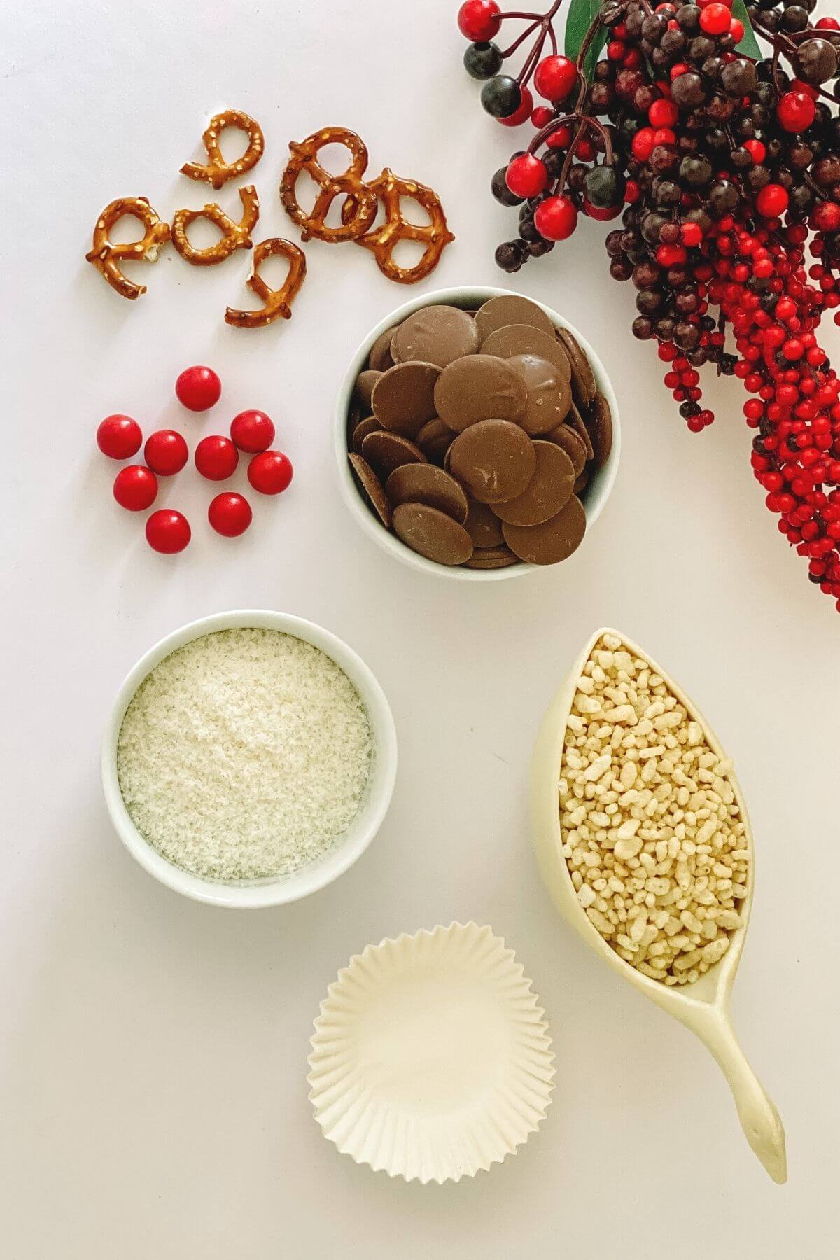 Ingredients for making chocolate christmas crackles