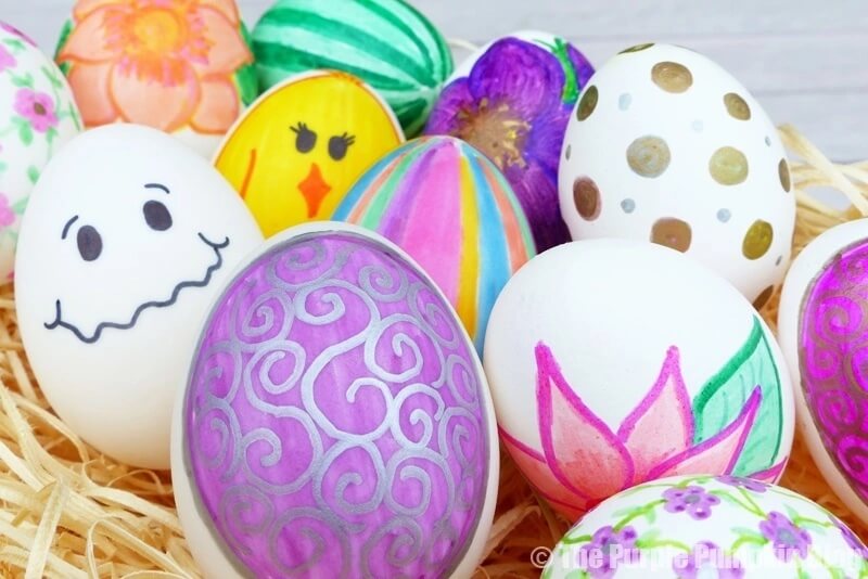 Eggs decorated with sharpie markers