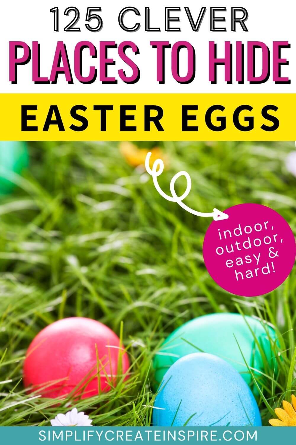 Pinterest image - text reads best places to hide easter eggs