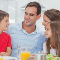 Family talking during a meal