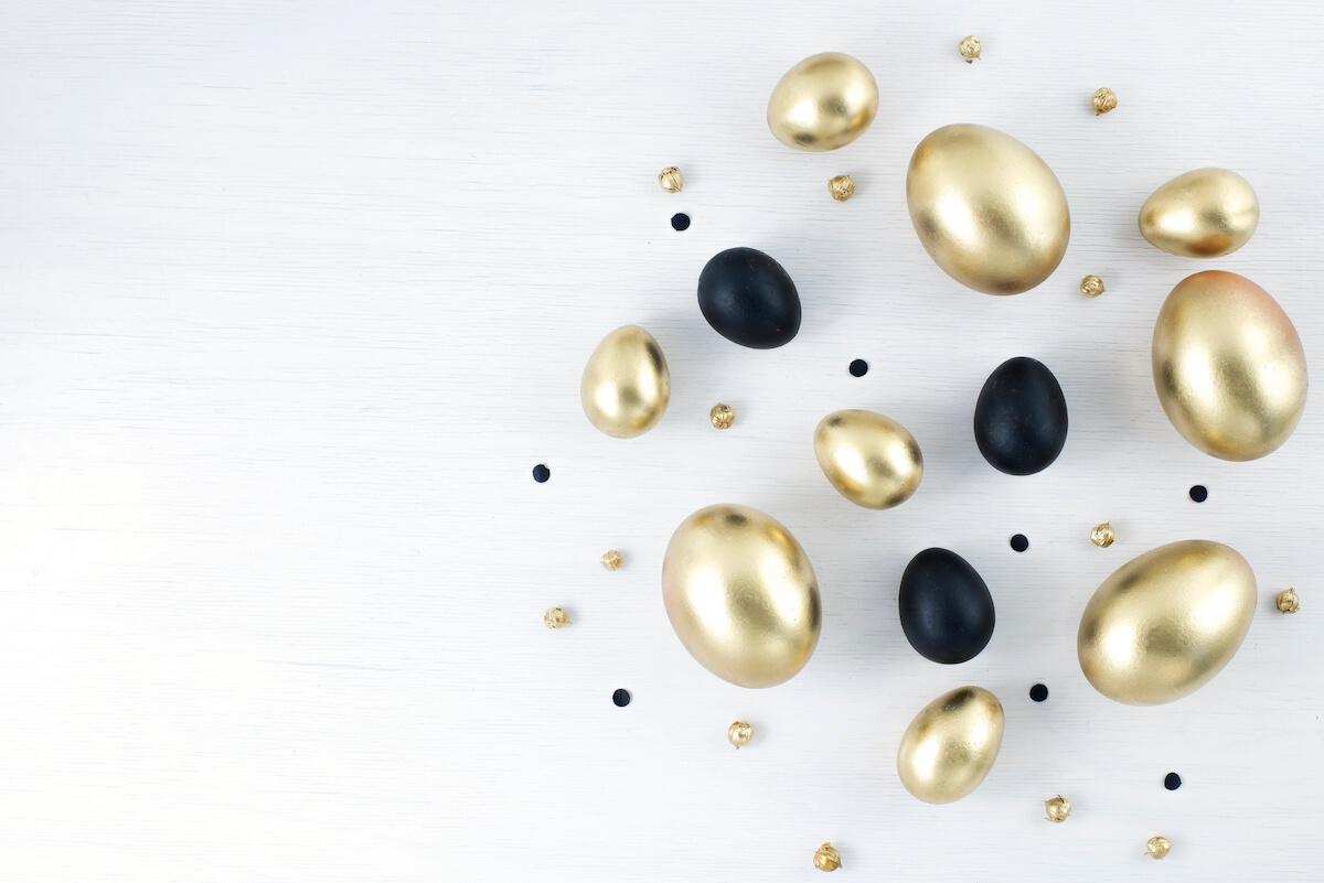 Painted gold and black eggs