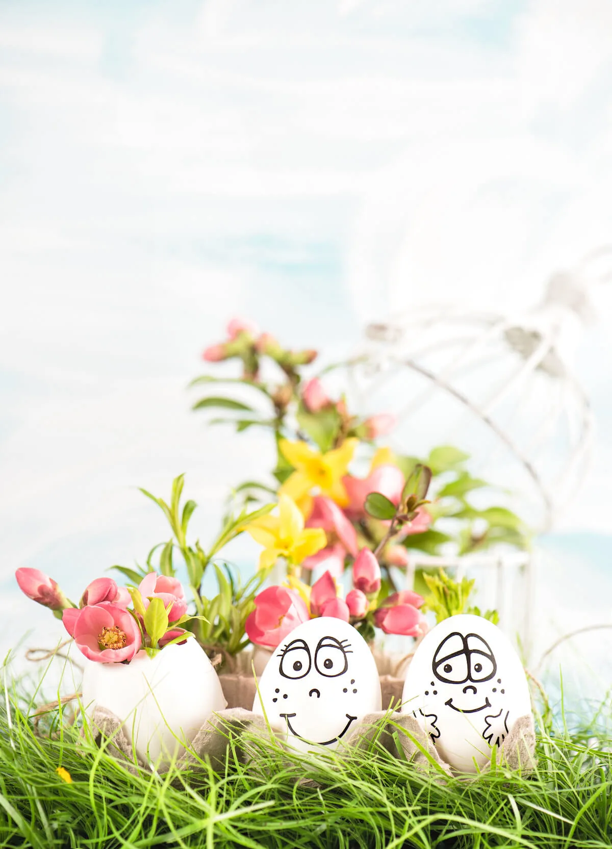 Eggs decorated with funny faces