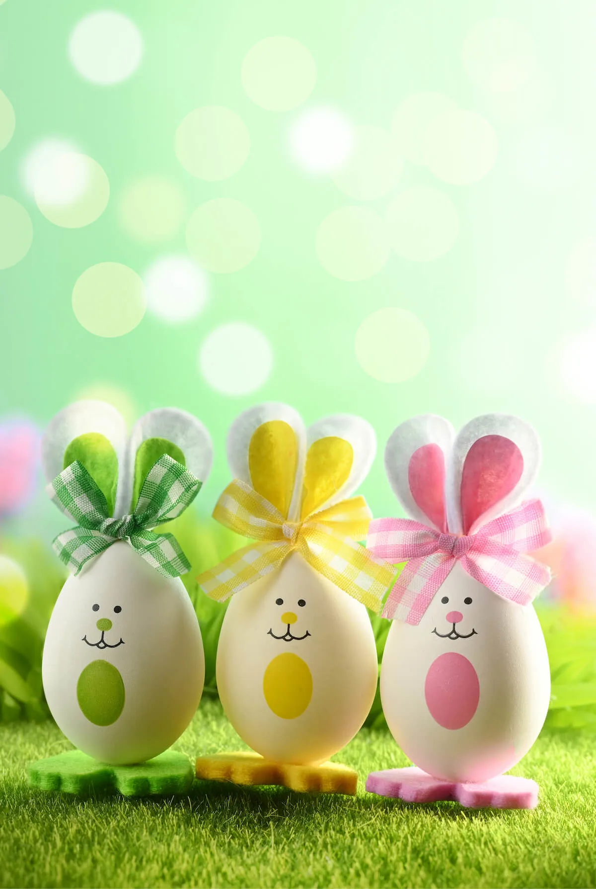 Eggs decorated to look like little bunnies