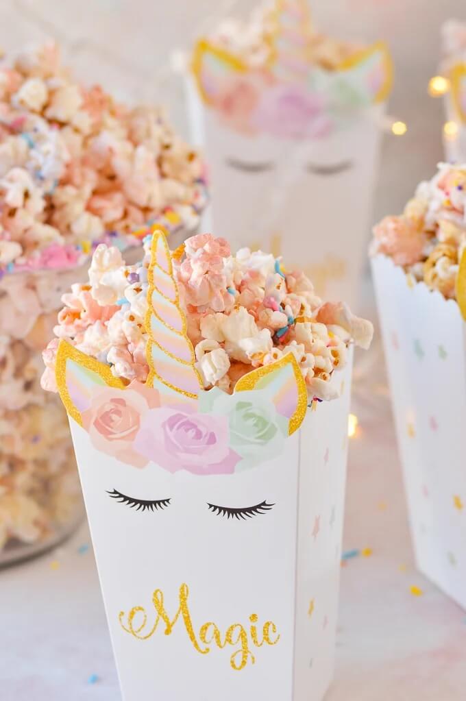Popcorn in unicorn party bags