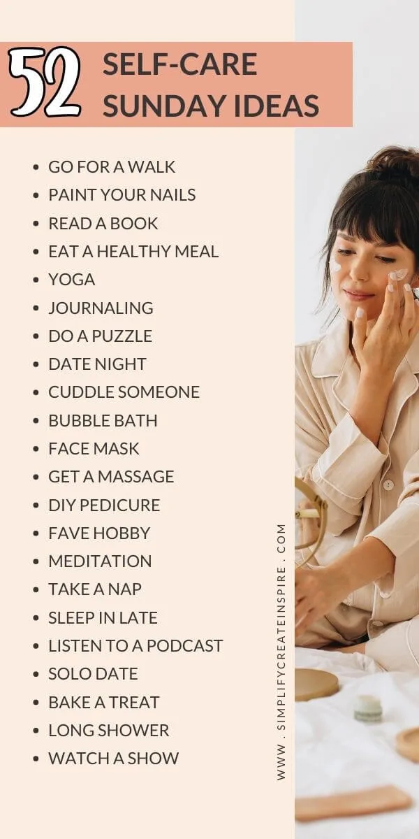 52 Sunday self care ideas infographic