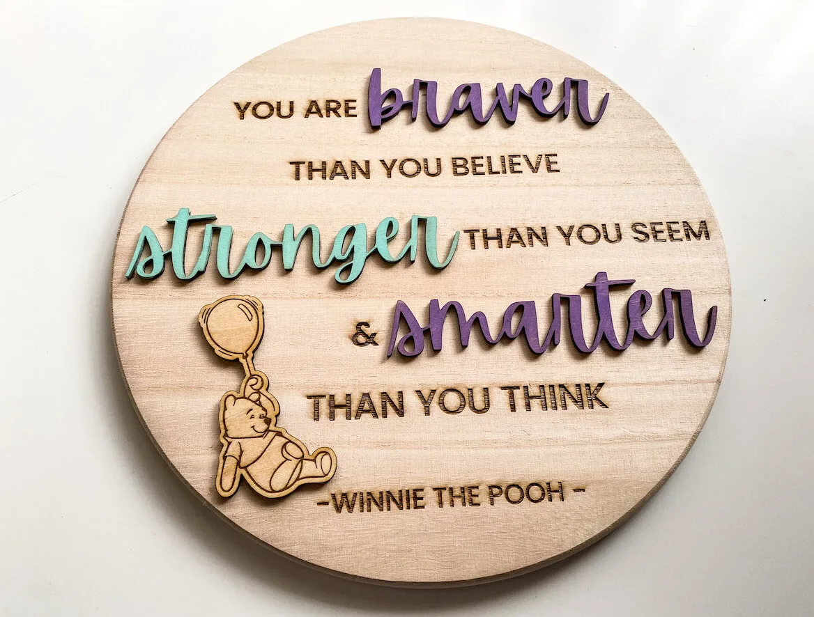Wooden winnie the pooh laser engraved and laser cut sign
