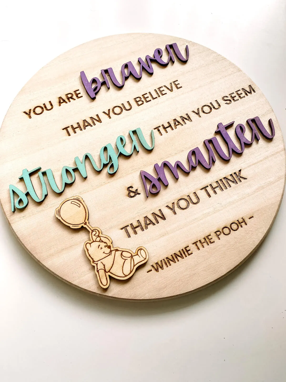 Winnie the pooh quote wooden sign with laser cut words and engraved words