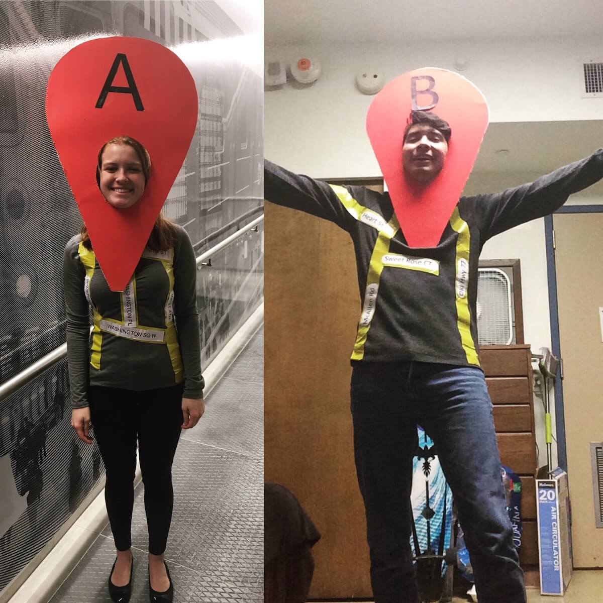40 Matching Halloween Costumes For Couples, Duos & Best Friends 29 point a to point b homemade halloween costume for friends.