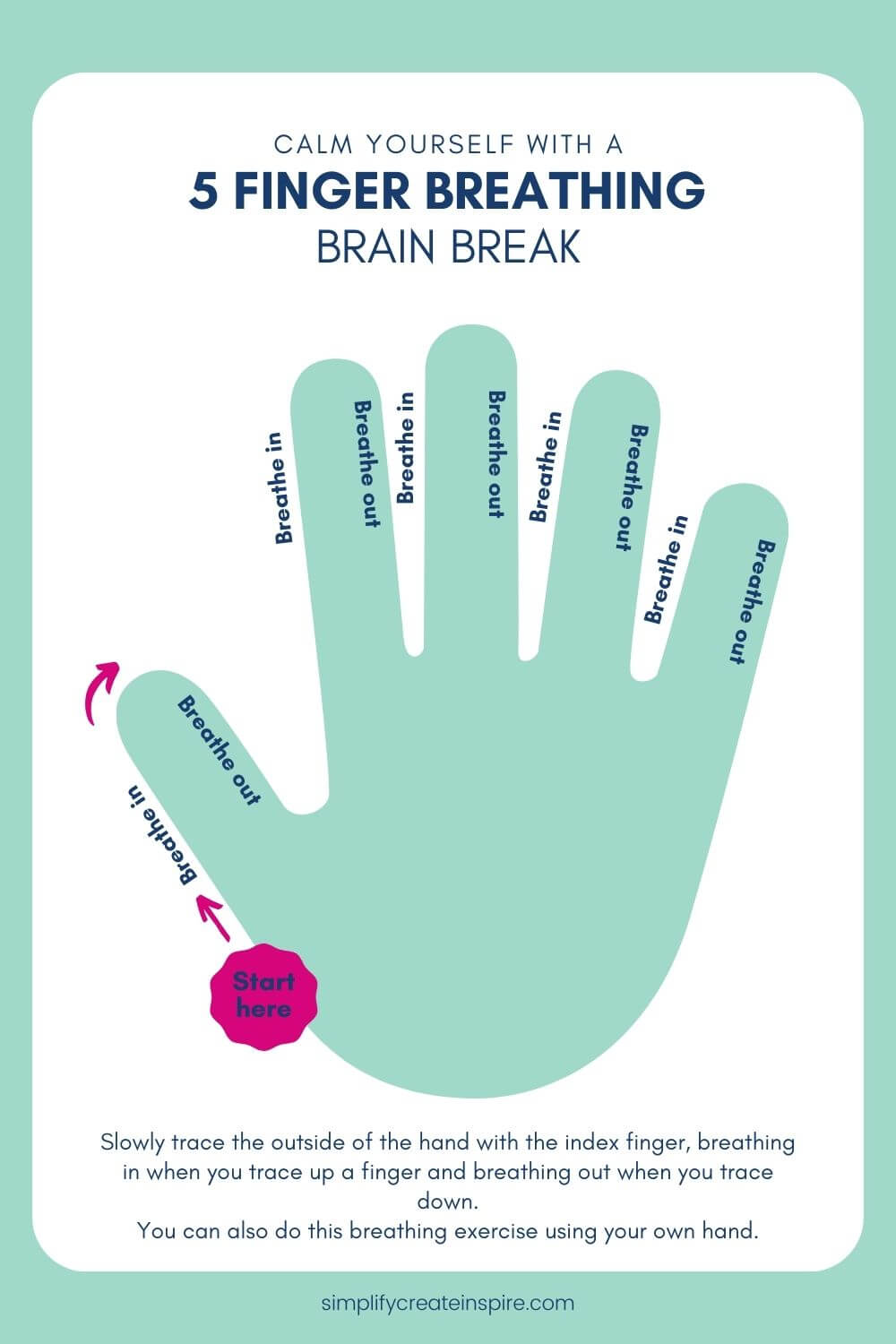 5 finger deep breathing exercise with instructions for mindfulness