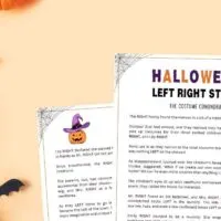 free printable left right game on halloween background.