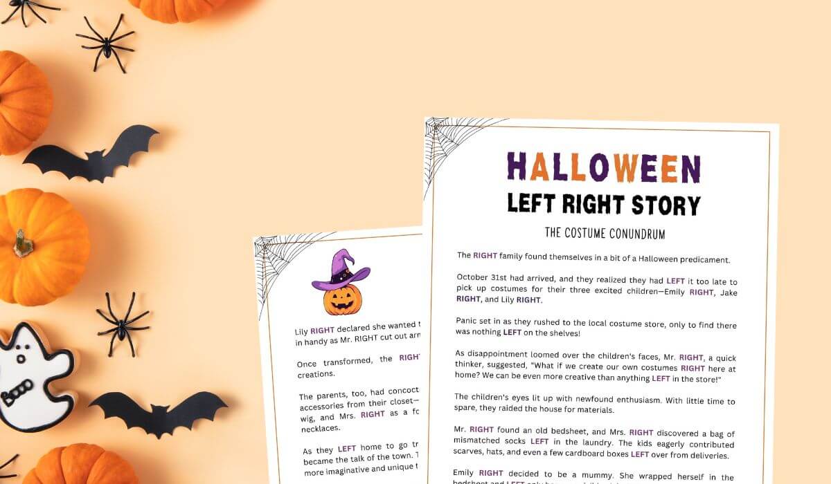 Free printable left right game on halloween background