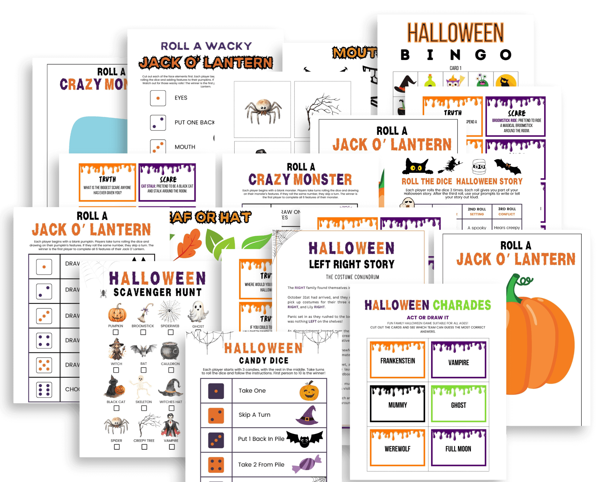 Halloween printable game bundle with transparent background.