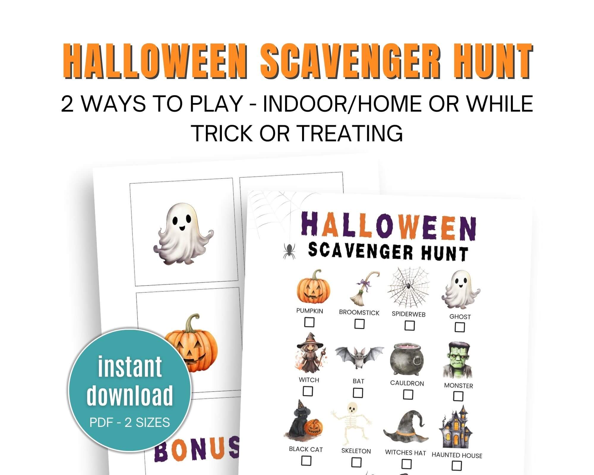 Printable halloween scavenger hunt game.