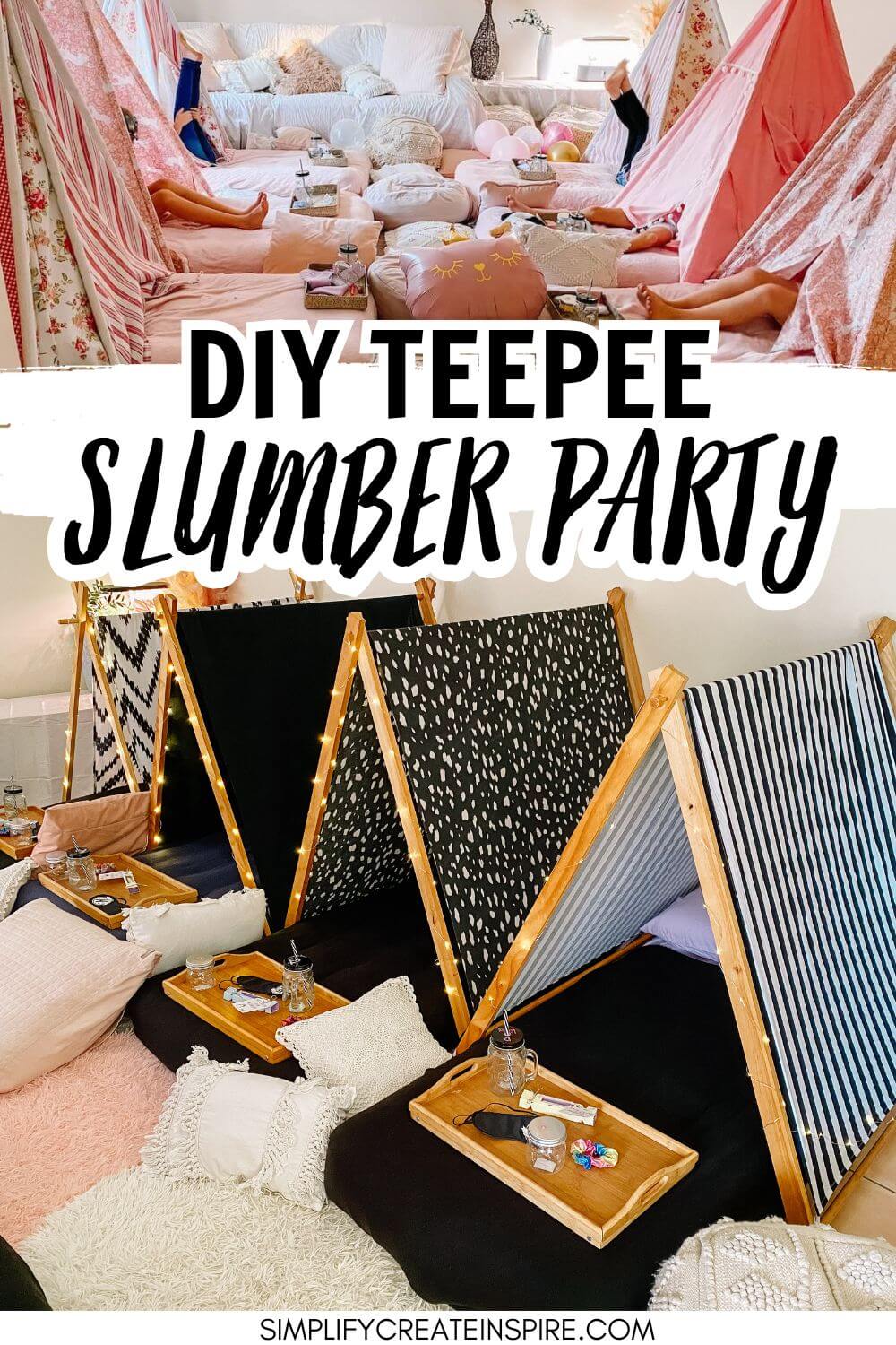 Diy teepee slumber party ideas and indoor glamping party activities.