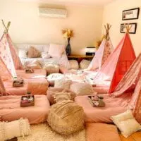 diy teepee slumber party with pink theme.