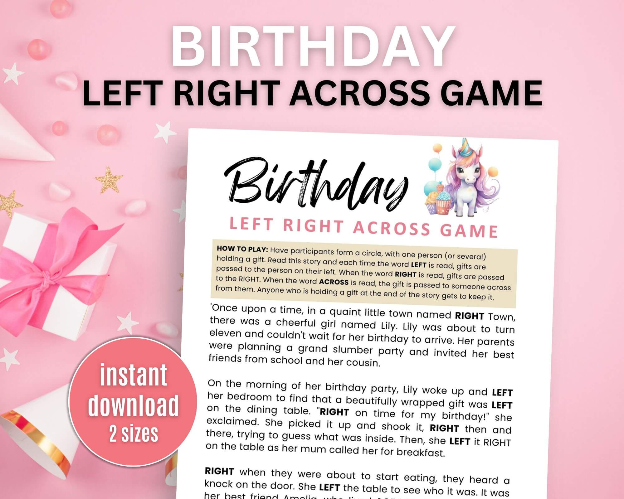 Printable birthday left right across game.