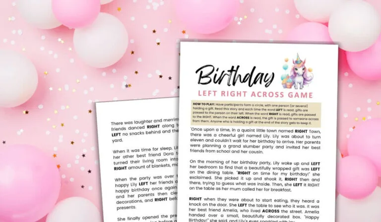 Birthday left right game printable.