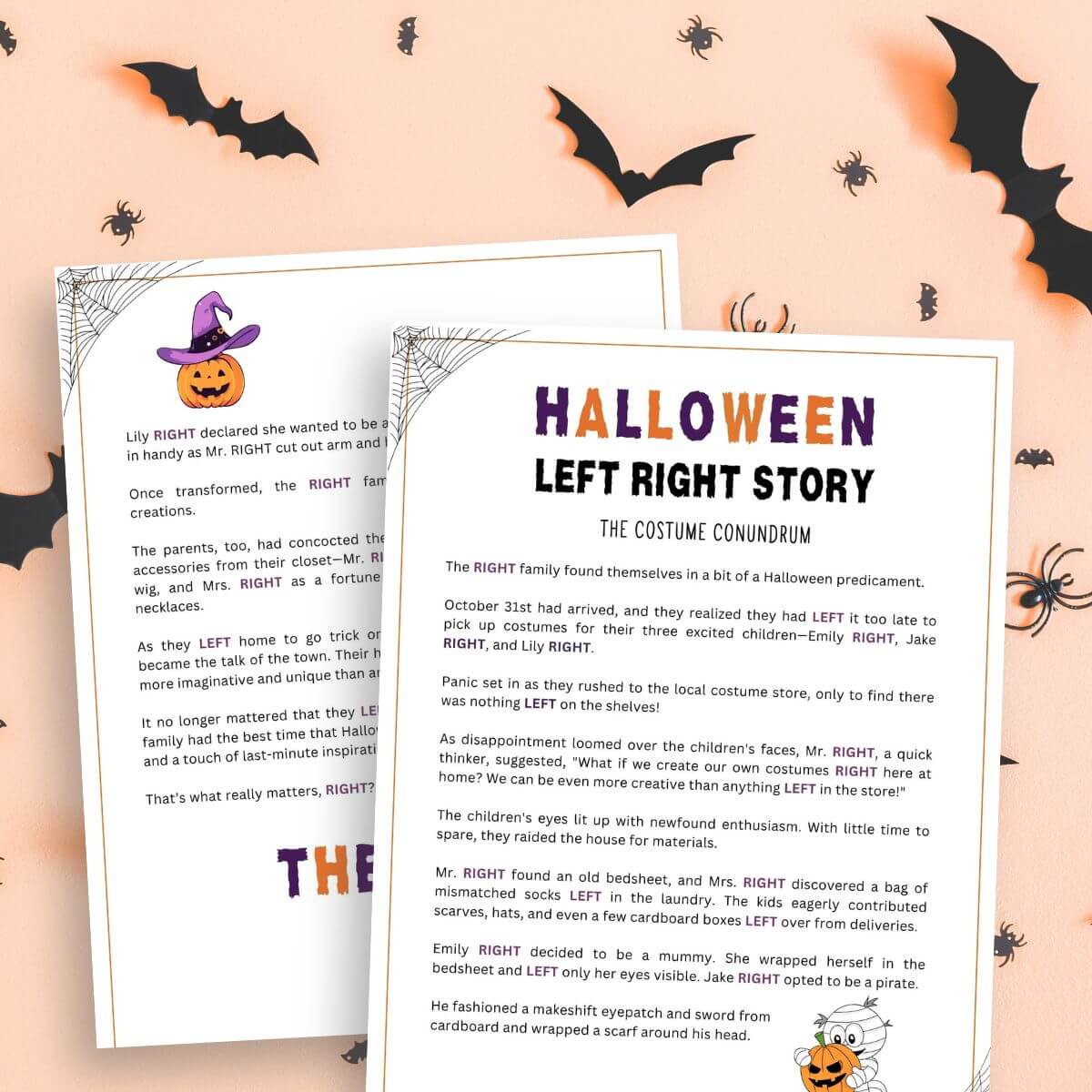 Free printable halloween left right game.