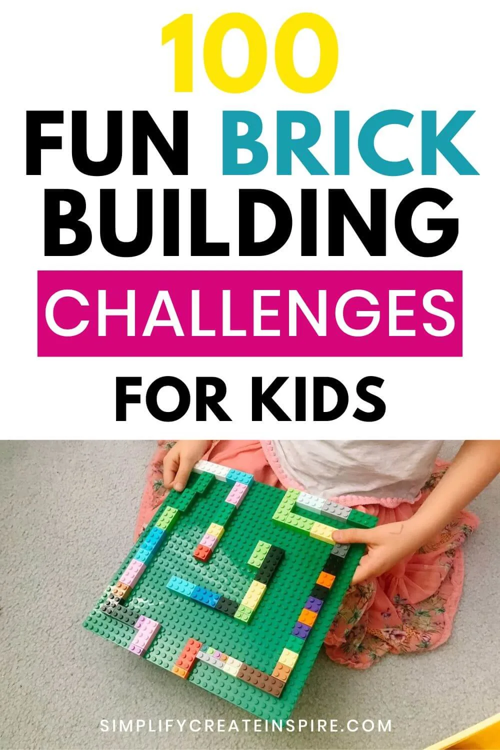100 lego building challenges for kids pinterest image.
