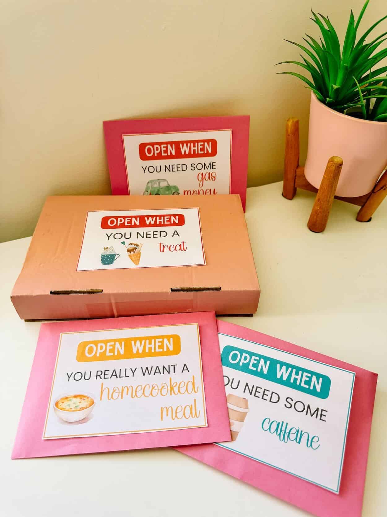 open when letters DIY gift with 3 envelopes and a parcel.