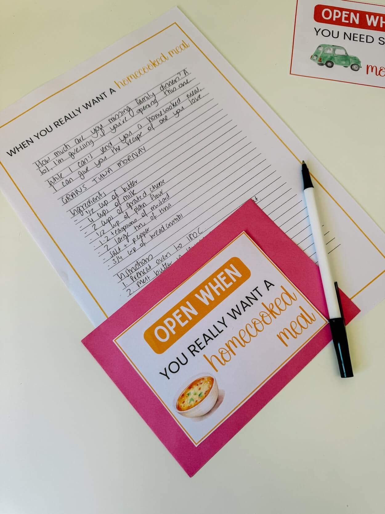 open when you need a homecooked meal with handwritten recipe letter.