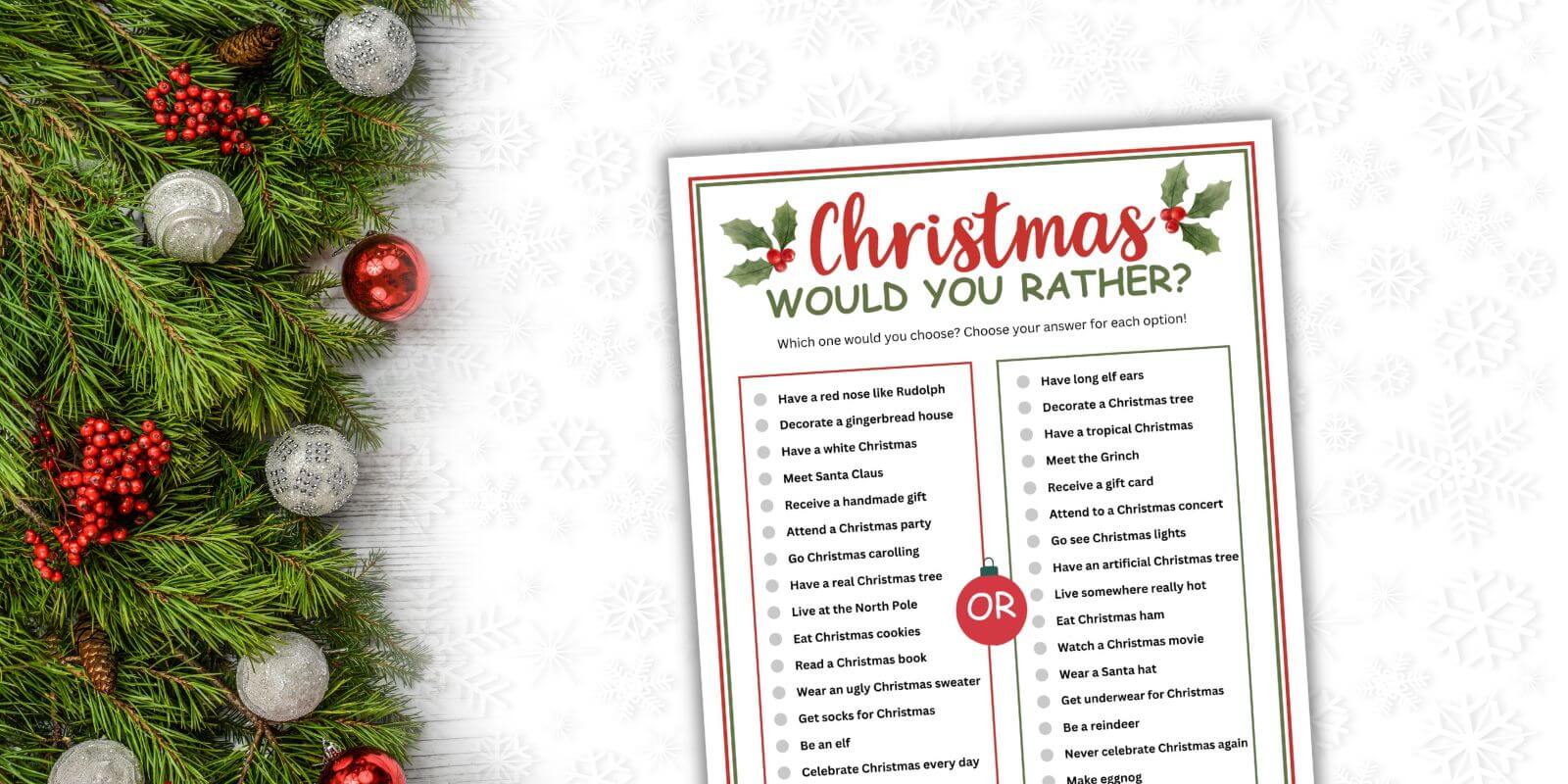 christmas would you rather printable game.