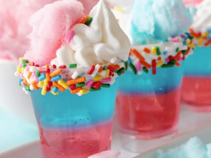 colourful cotton candy jello shots.