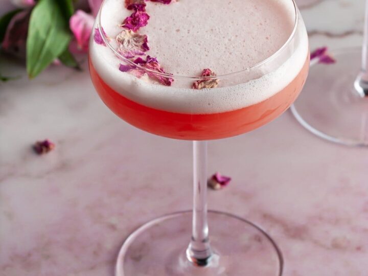 love potion cocktail with rose petals.