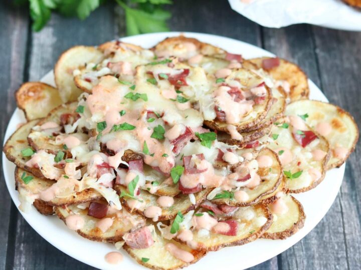 reuben topped nachos.