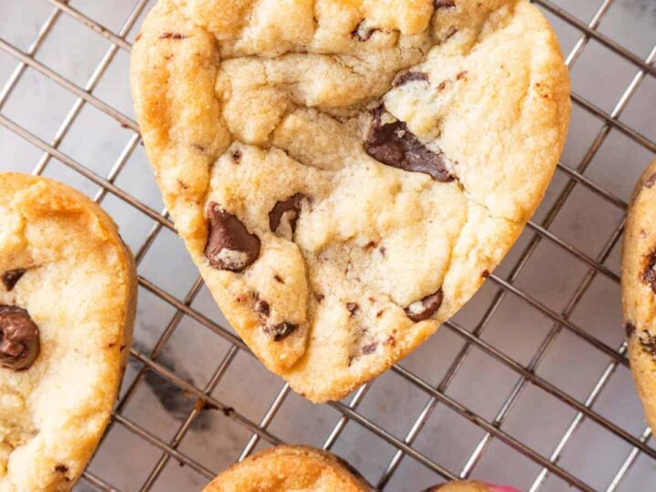 heart shaped chocolate chip cookies.