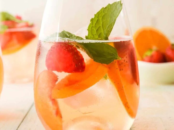 spring white wine sangria in glass.