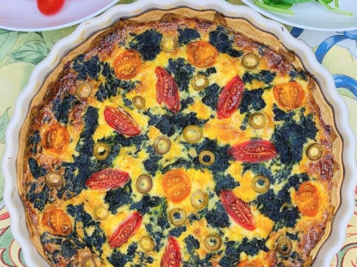 spinach cherry tomato quiche.