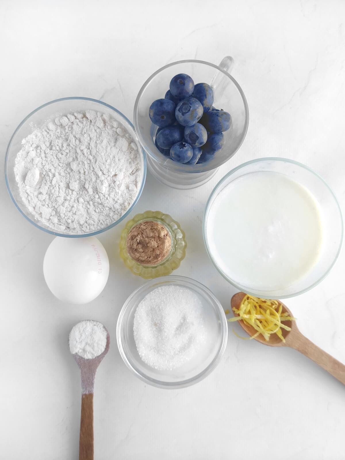 ingredients for lemon blueberry pancakes.