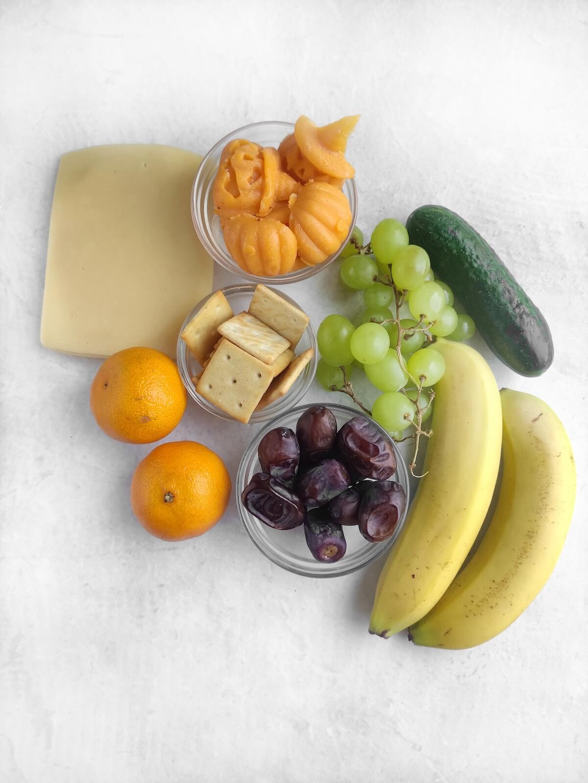 fruit, cheese and crackers.
