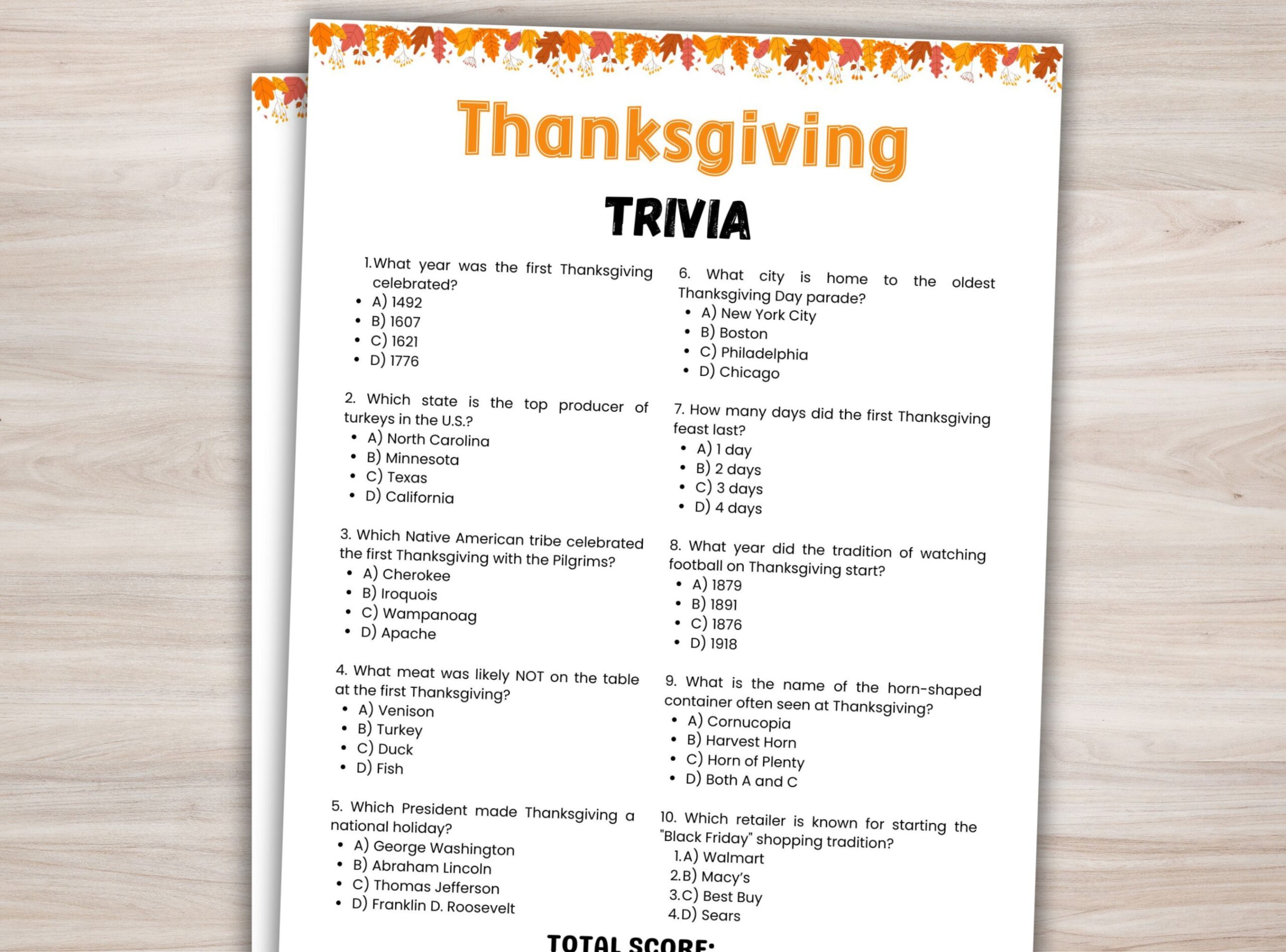 thanksgiving trivia game.