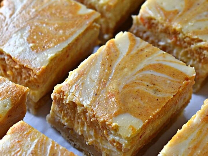 pumpkin swirl cheesecake bars.