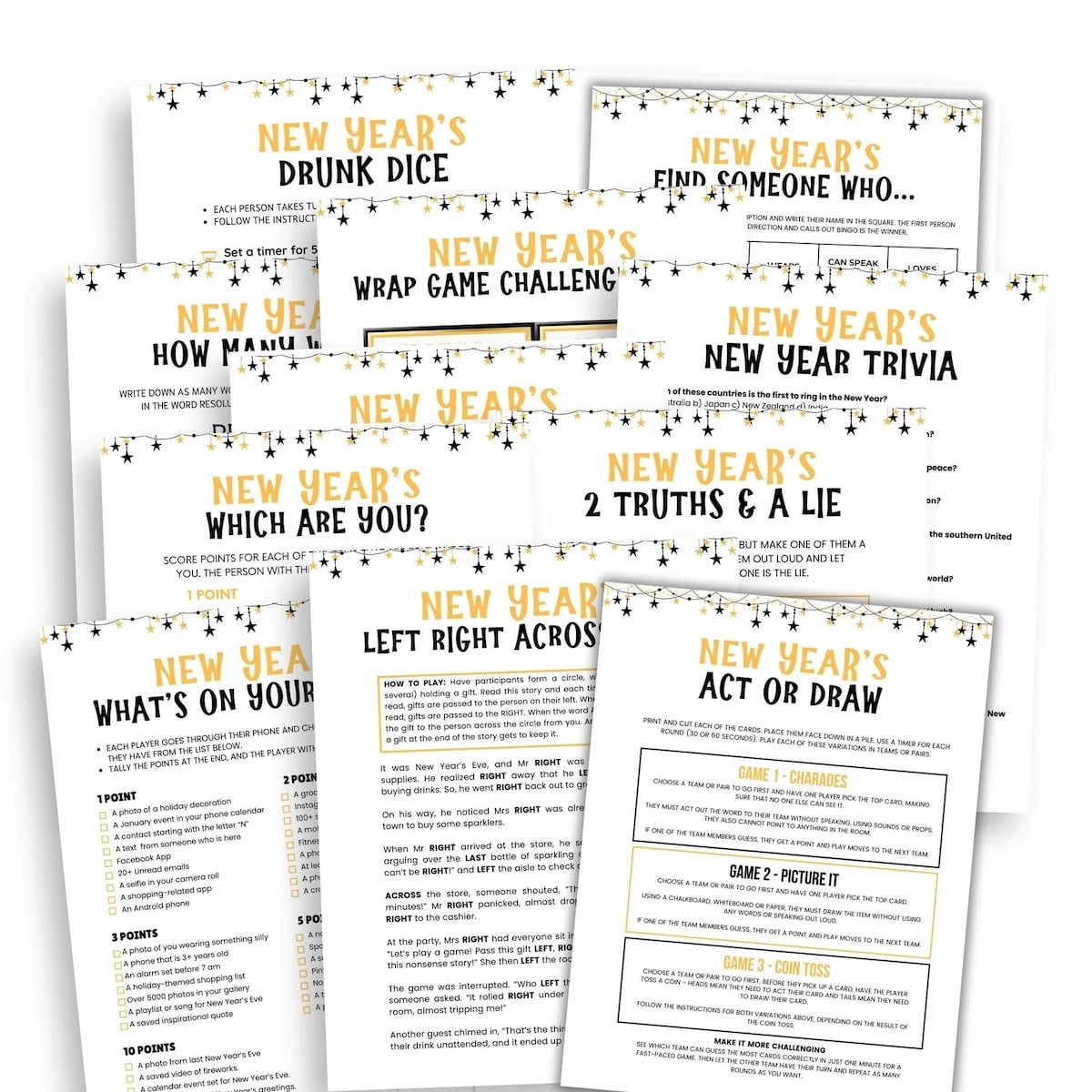 42 Exciting New Year’s Eve Party Games To End The Year 11 printable new years eve game bundle.